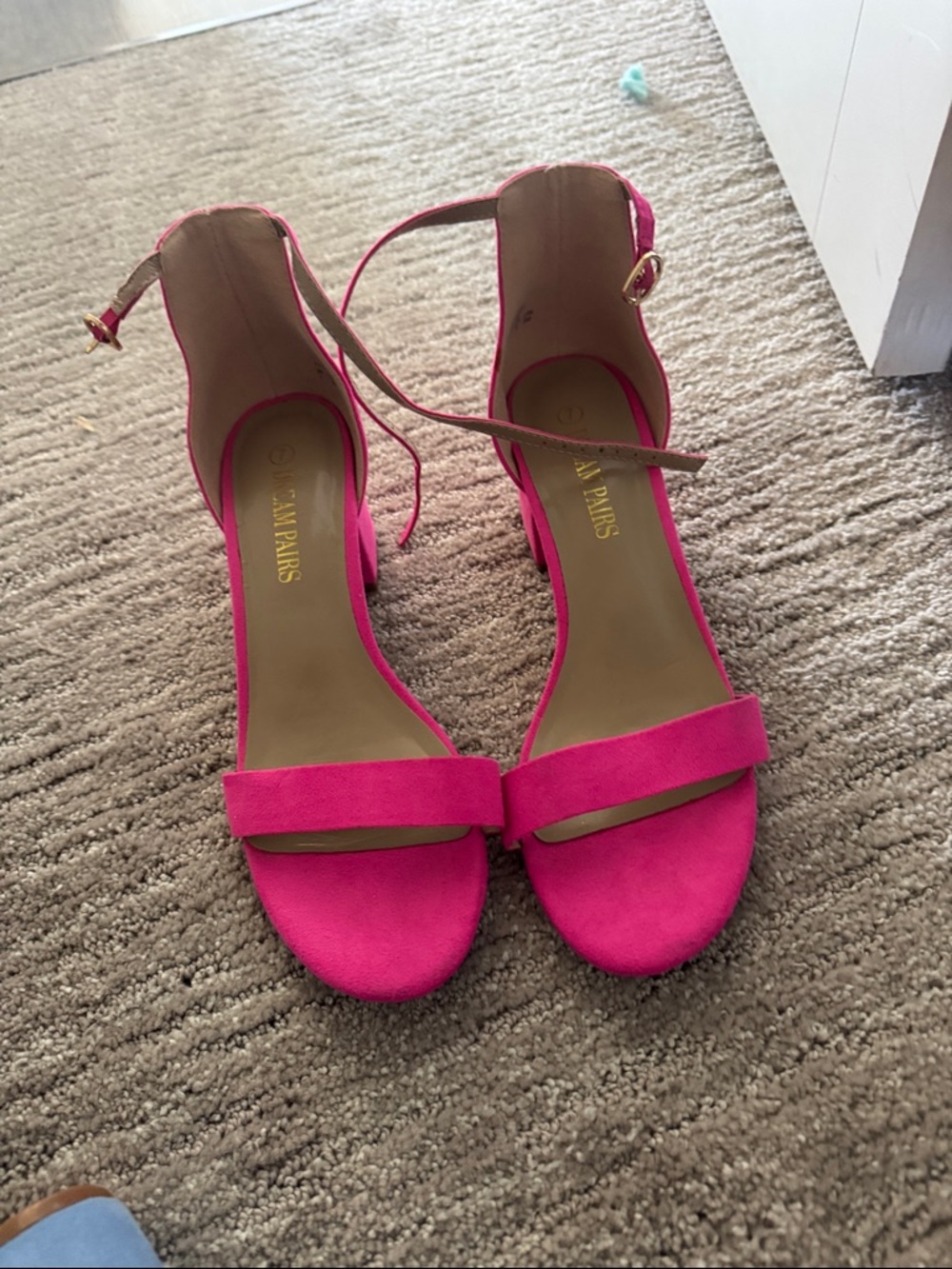 Dream Pairs Hot Pink Ankle-Strap Block Heels